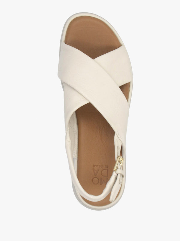 Nettina Off White Leather Cross Strap Sandals