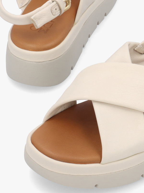 Nettina Off White Leather Cross Strap Sandals