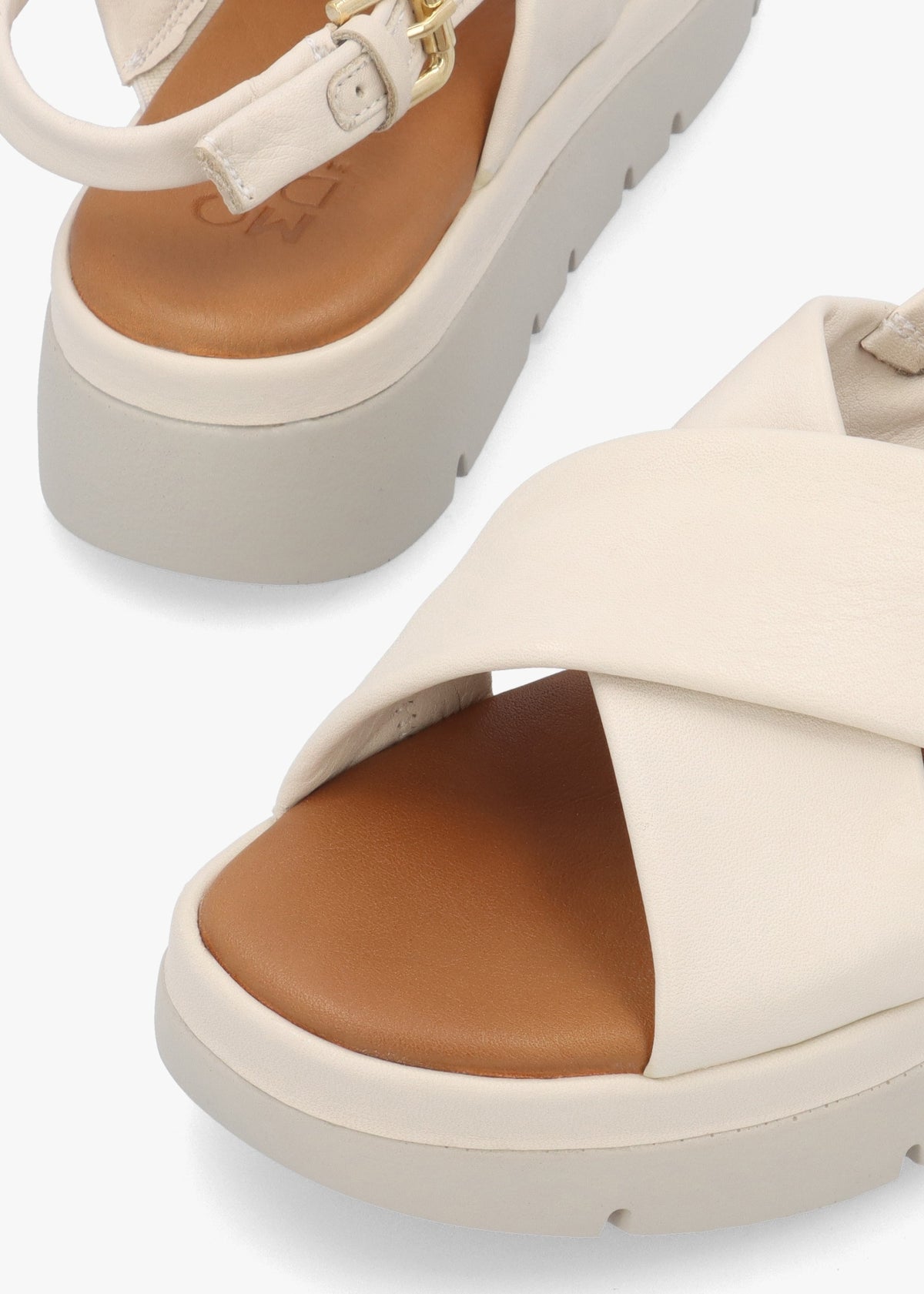 Nettina Off White Leather Cross Strap Sandals