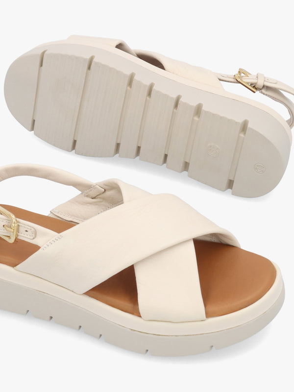 Nettina Off White Leather Cross Strap Sandals
