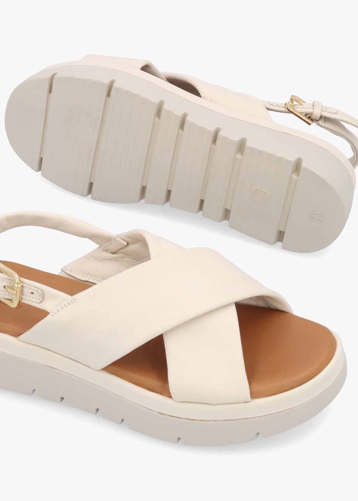 Nettina Off White Leather Cross Strap Sandals