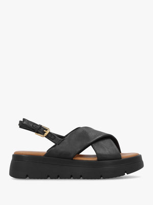 Nettina Black Leather Cross Strap Sandals