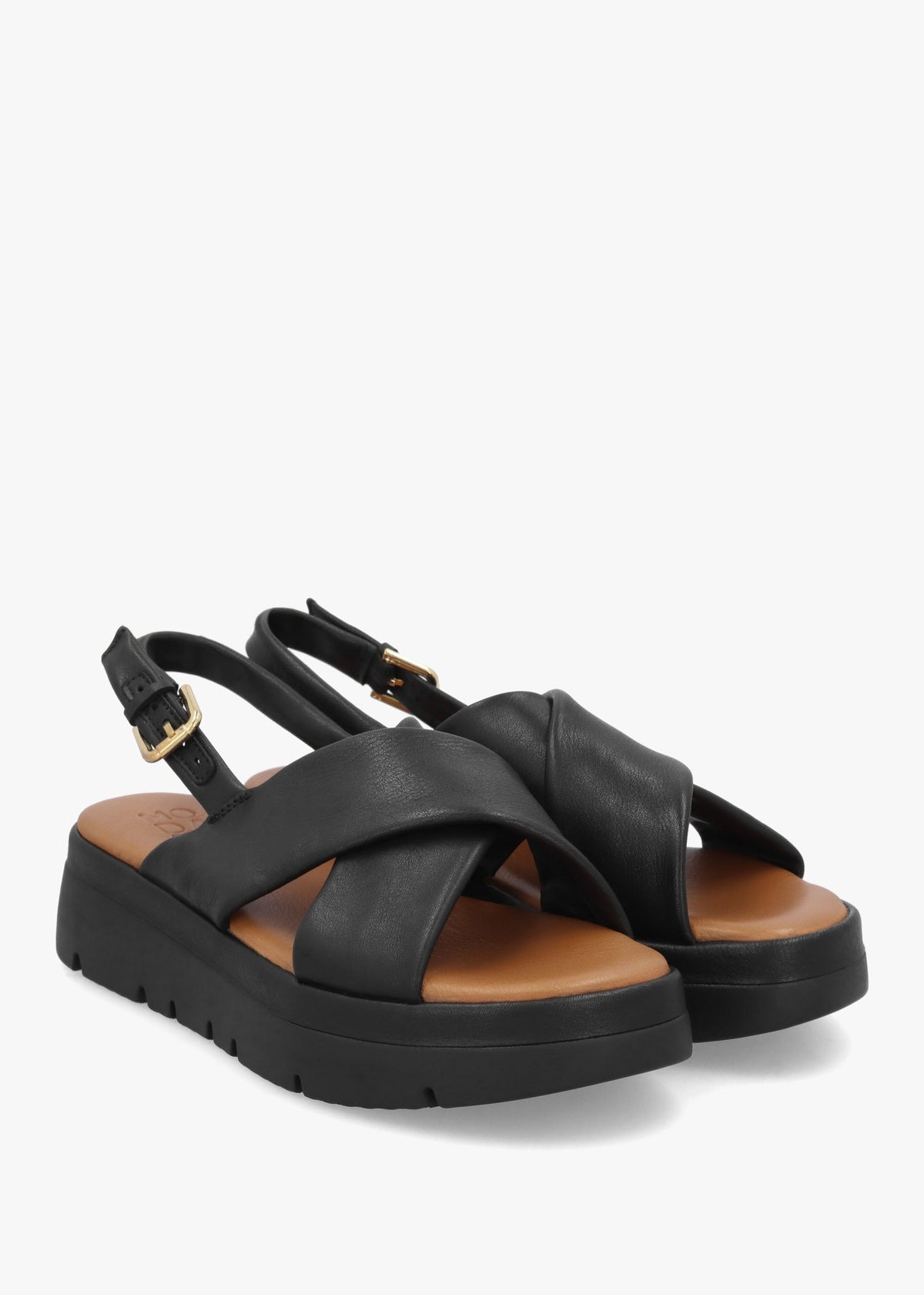Nettina Black Leather Cross Strap Sandals
