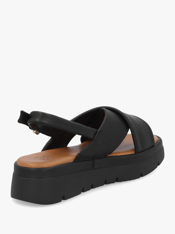 Nettina Black Leather Cross Strap Sandals