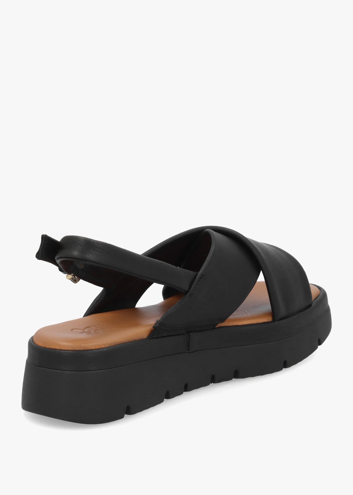 Nettina Black Leather Cross Strap Sandals