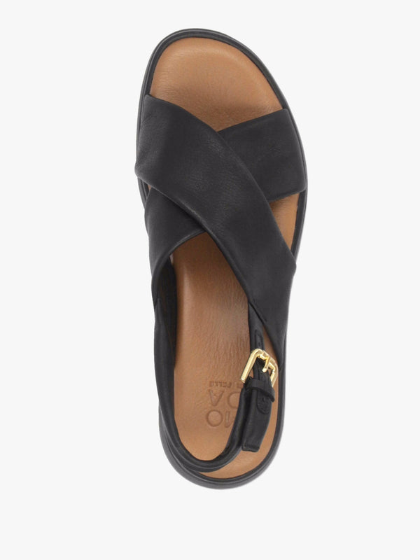 Nettina Black Leather Cross Strap Sandals