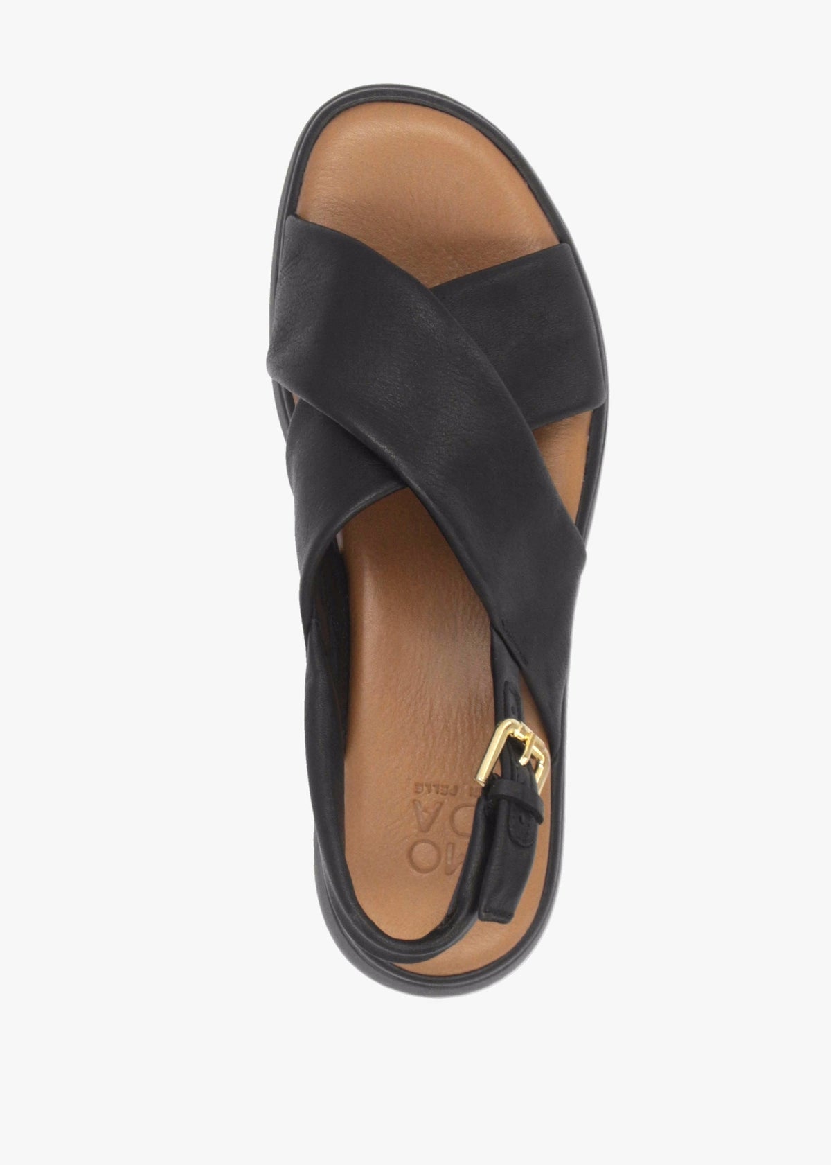 Nettina Black Leather Cross Strap Sandals