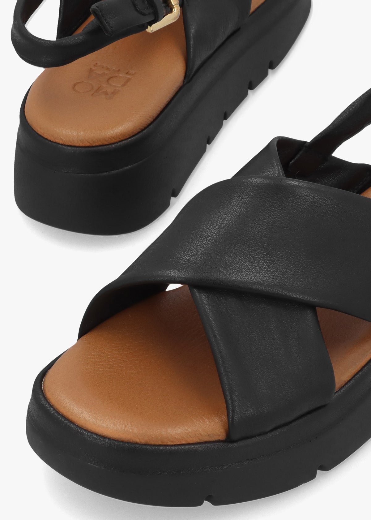 Nettina Black Leather Cross Strap Sandals