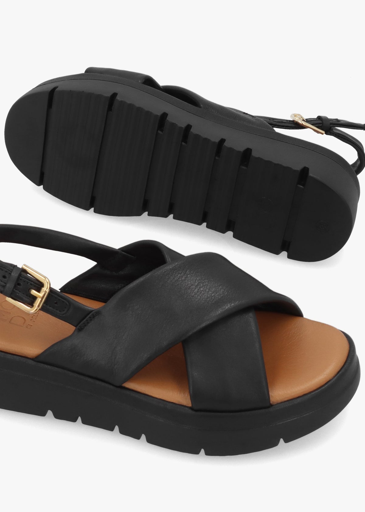 Nettina Black Leather Cross Strap Sandals