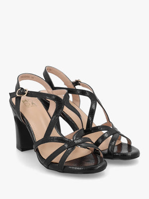 Missani Black Reptile Strappy Heeled Sandals