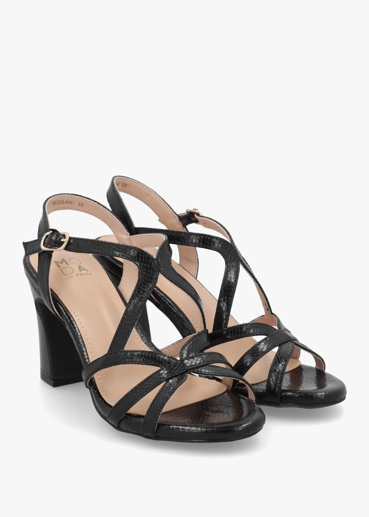 Missani Black Reptile Strappy Heeled Sandals