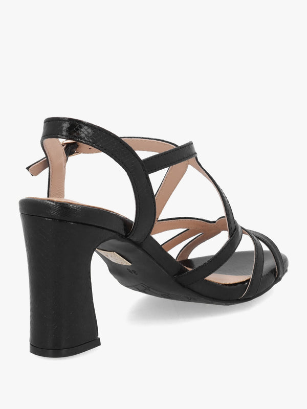 Missani Black Reptile Strappy Heeled Sandals