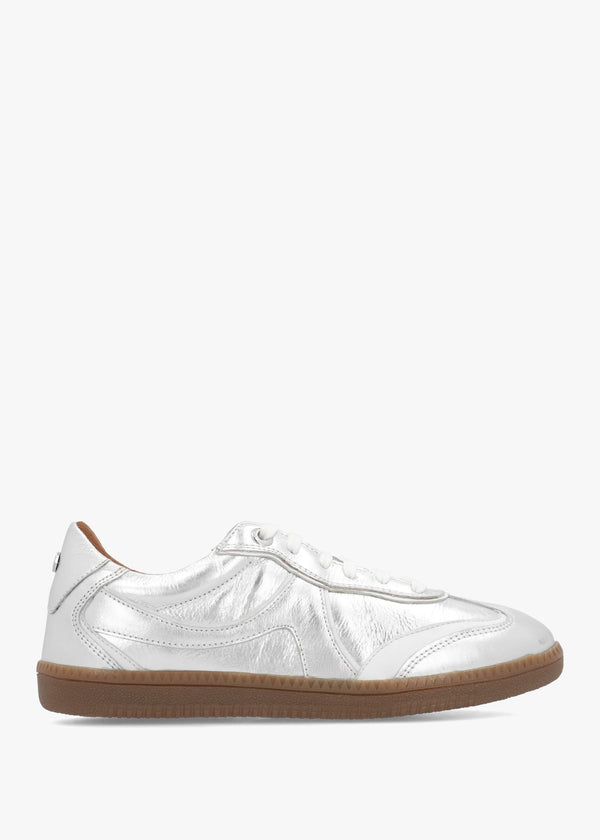 Brioni Metallic Silver Leather Low Profile Trainers