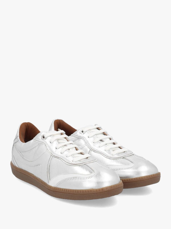 Brioni Metallic Silver Leather Low Profile Trainers