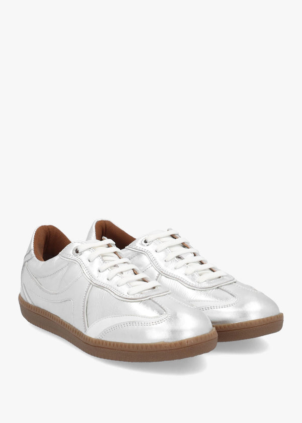 Brioni Metallic Silver Leather Low Profile Trainers