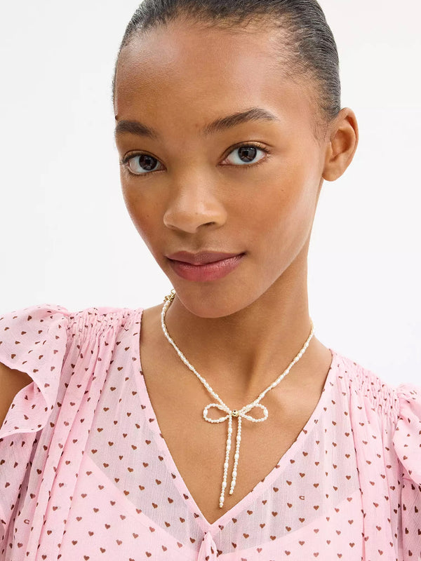 Pearl Bow Gold Choker Necklace