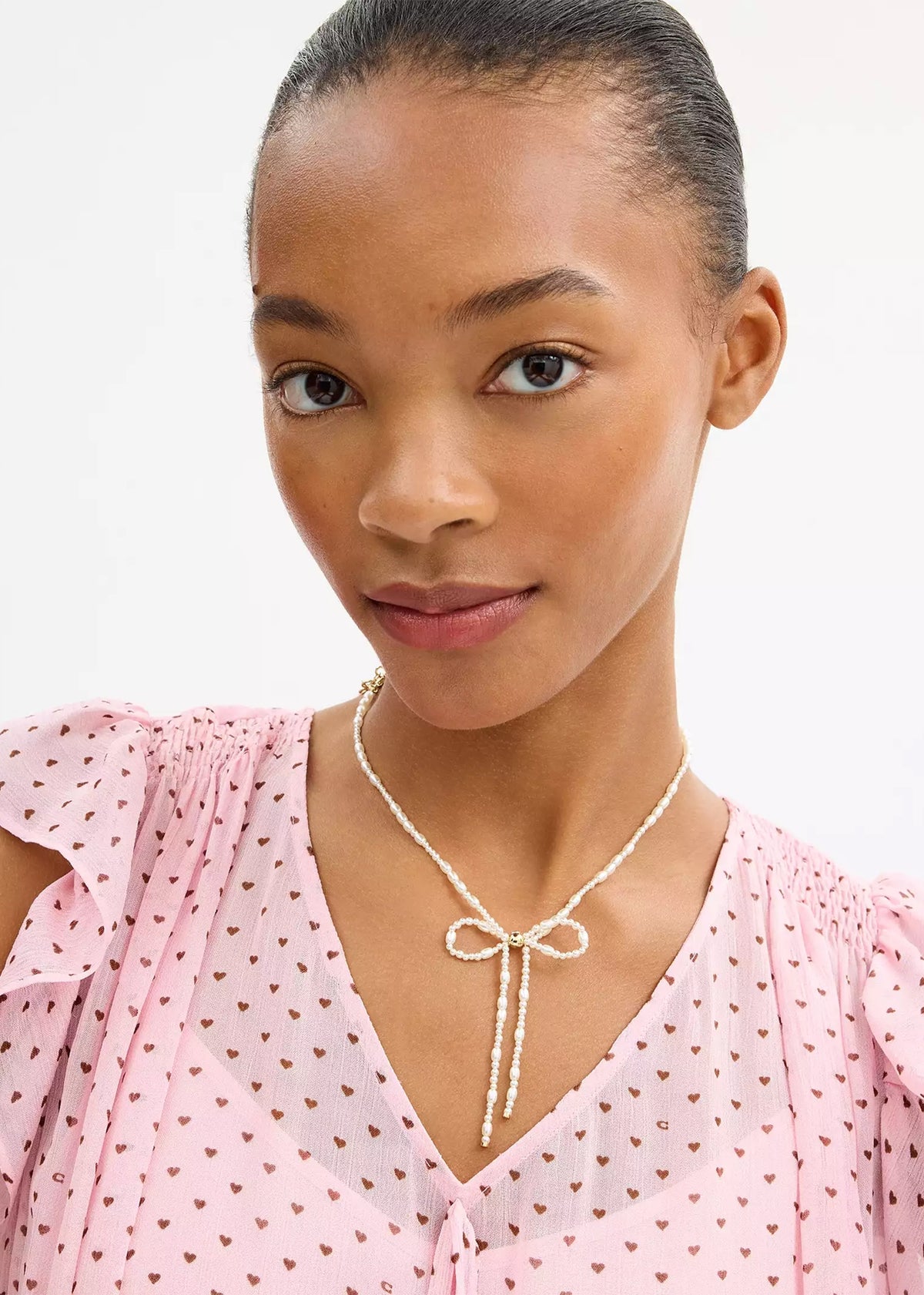 Pearl Bow Gold Choker Necklace