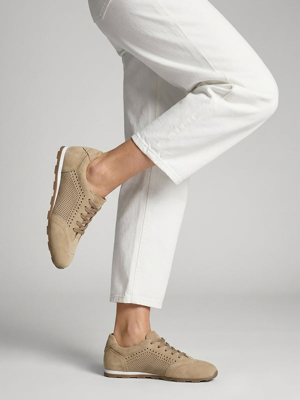 Ginny Beige Suede Perforated Low Profile Trainers