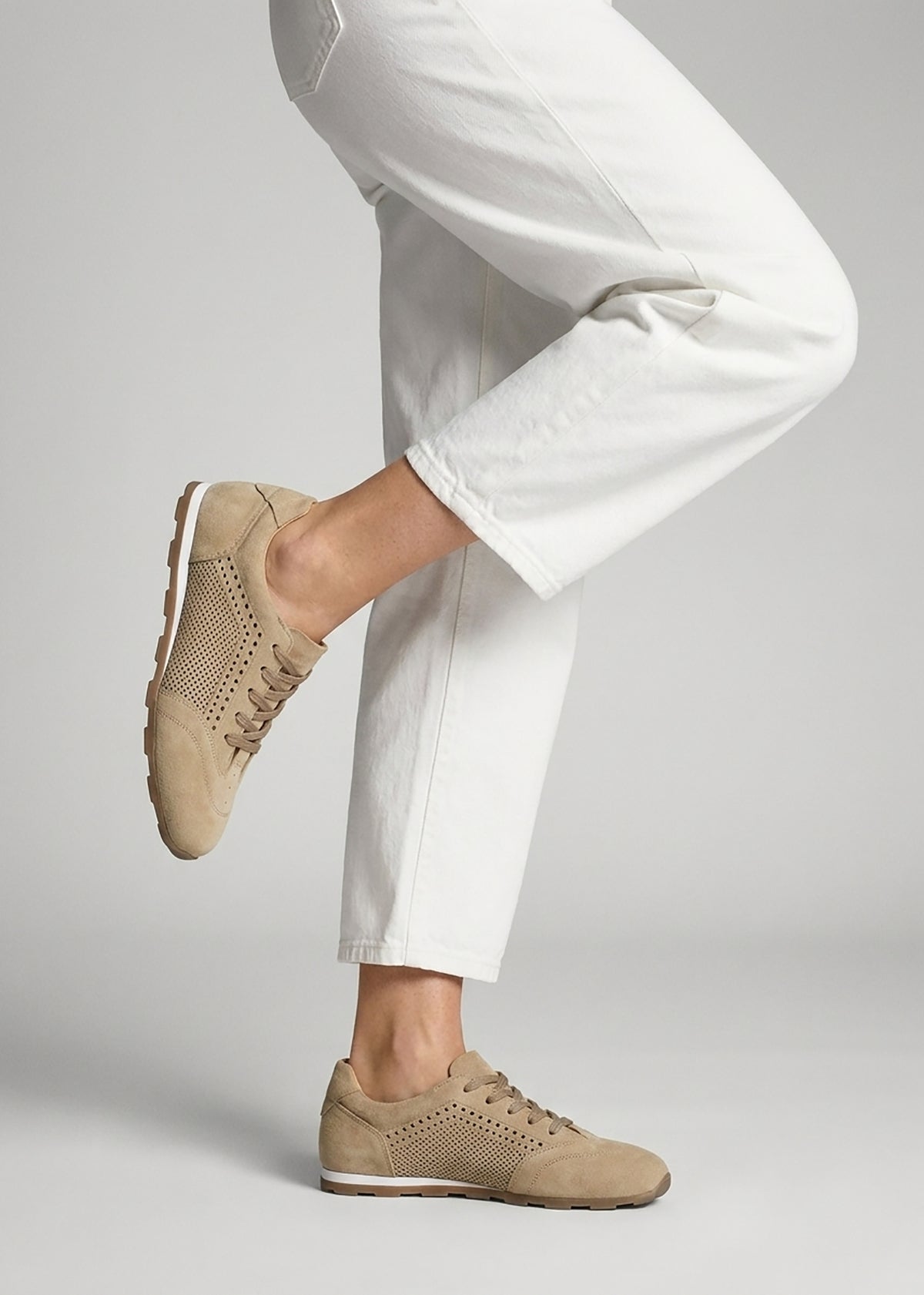 Ginny Beige Suede Perforated Low Profile Trainers