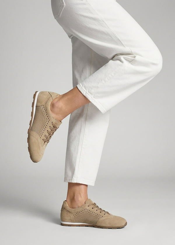 Ginny Beige Suede Perforated Low Profile Trainers