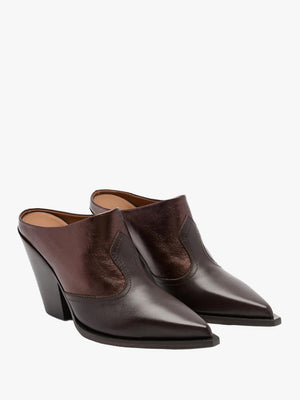 Birchwood Dark Brown Leather Heeled Mules