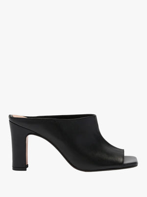Ashmore Black Leather Heeled Mules