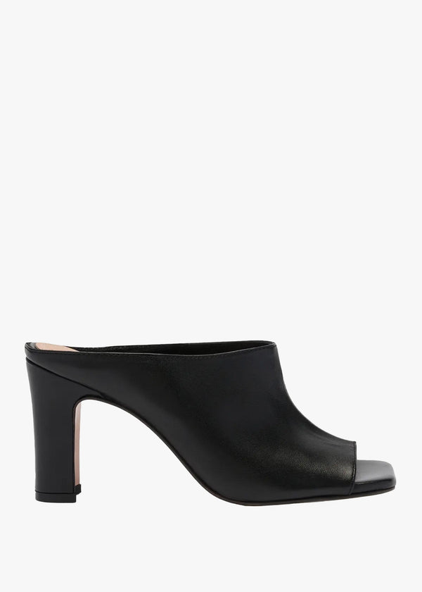 Ashmore Black Leather Heeled Mules