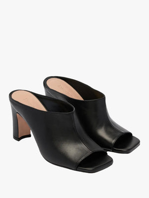 Ashmore Black Leather Heeled Mules