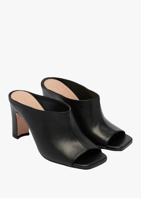 Ashmore Black Leather Heeled Mules