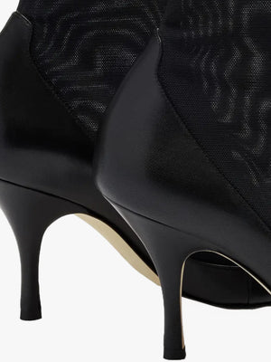 Baycliff Black Leather & Mesh Heeled Ankle Boots