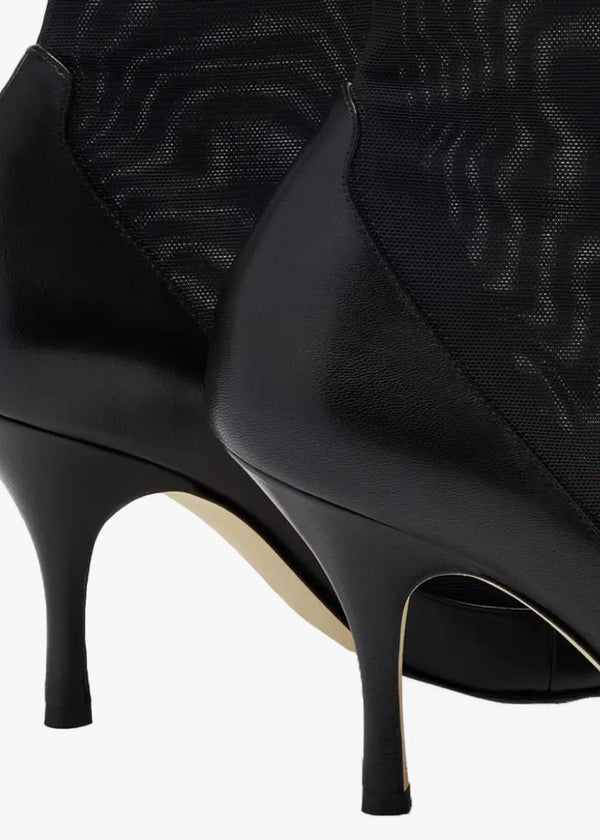 Baycliff Black Leather & Mesh Heeled Ankle Boots