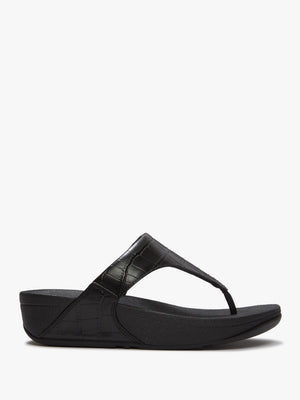 Lulu All Black Leather Moc Croc Toe Post Sandals