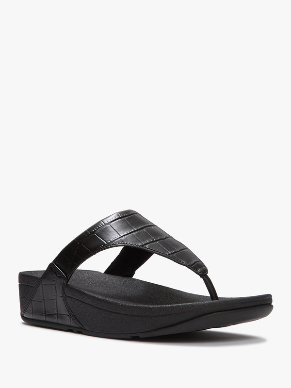 Lulu All Black Leather Moc Croc Toe Post Sandals