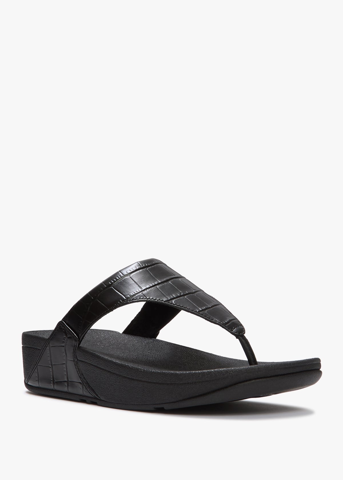 Lulu All Black Leather Moc Croc Toe Post Sandals