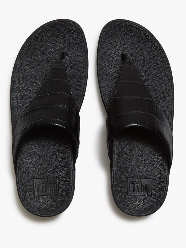 Lulu All Black Leather Moc Croc Toe Post Sandals