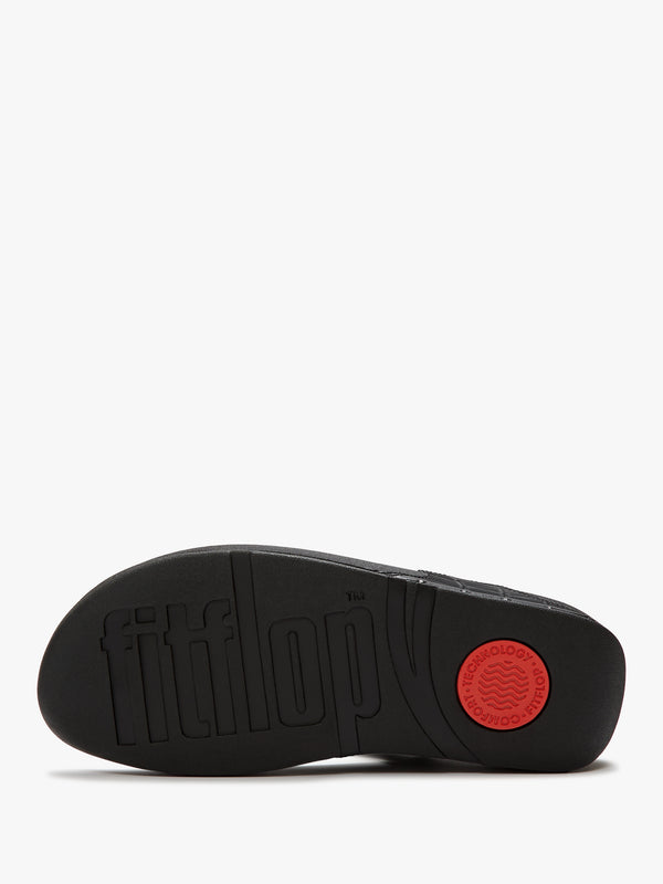 Lulu All Black Leather Moc Croc Toe Post Sandals