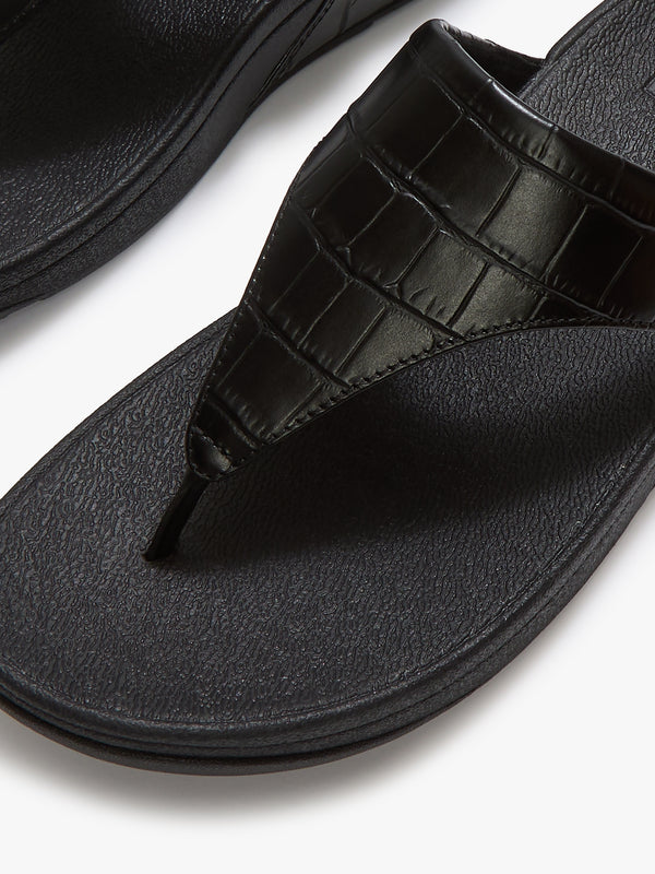 Lulu All Black Leather Moc Croc Toe Post Sandals