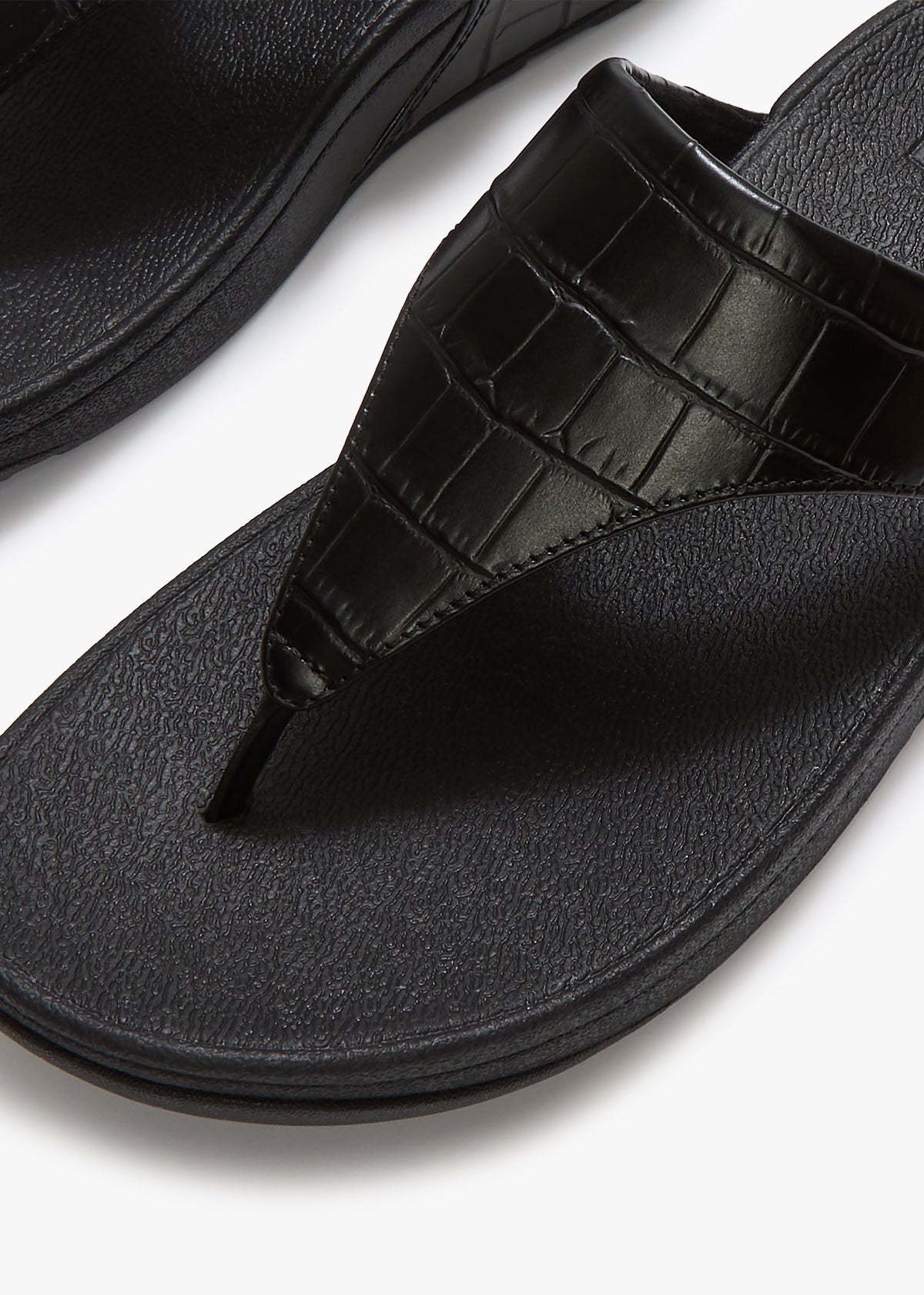 Lulu All Black Leather Moc Croc Toe Post Sandals
