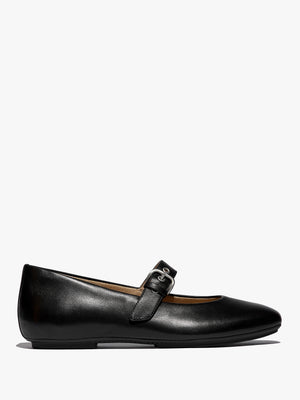 Delicato Black Leather Mary Jane Ballerina Pumps