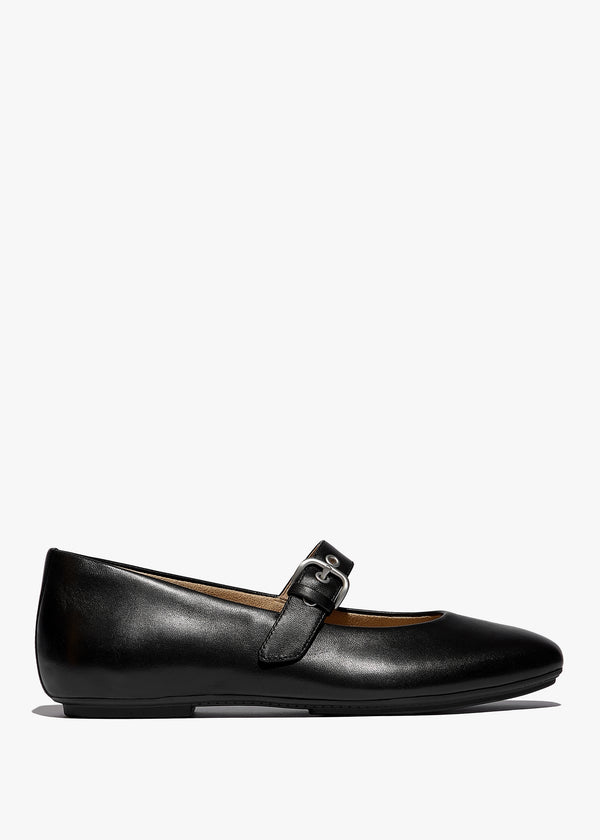 Delicato Black Leather Mary Jane Ballerina Pumps