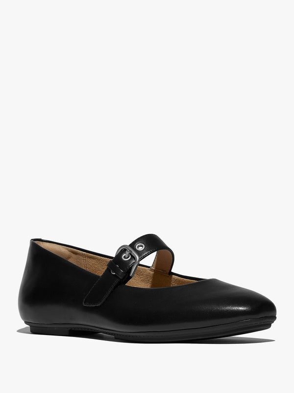 Delicato Black Leather Mary Jane Ballerina Pumps