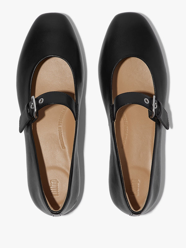 Delicato Black Leather Mary Jane Ballerina Pumps