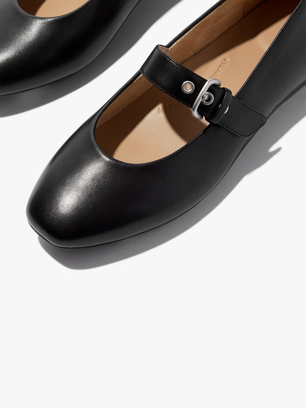 Delicato Black Leather Mary Jane Ballerina Pumps