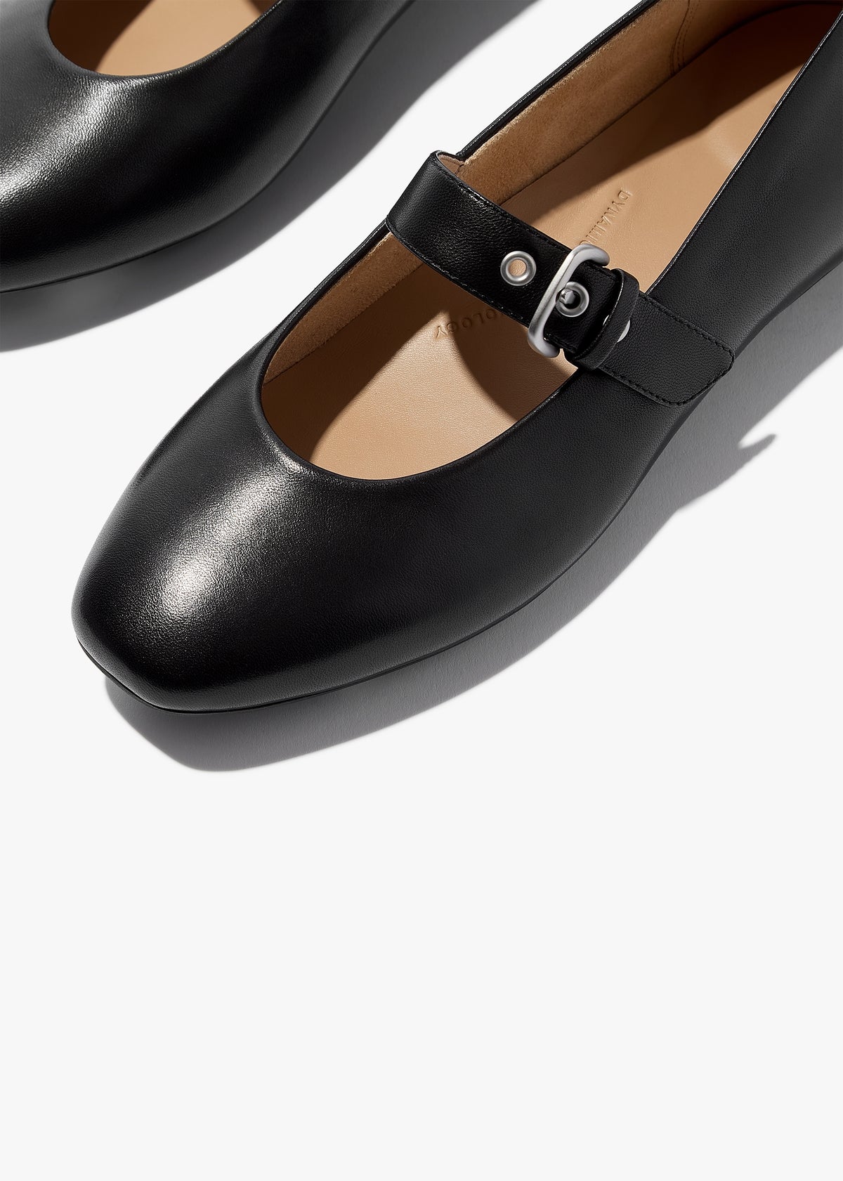 Delicato Black Leather Mary Jane Ballerina Pumps