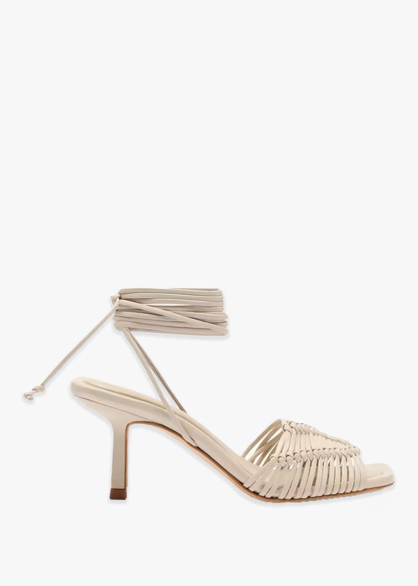 Angelbank Off White Leather Strappy Heeled Sandals