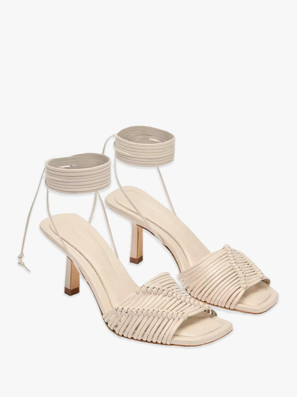 Angelbank Off White Leather Strappy Heeled Sandals