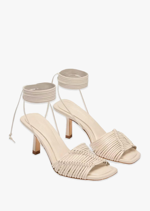 Angelbank Off White Leather Strappy Heeled Sandals