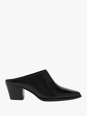 Betton Black Leather Heeled Mules