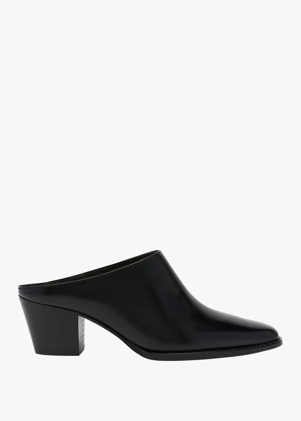 Betton Black Leather Heeled Mules