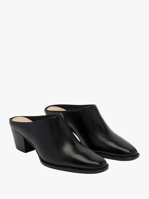 Betton Black Leather Heeled Mules